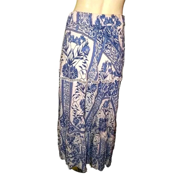 Jaase Women's XS Blue Floral Maxi Skirt Flowy Drawstring Festival - Picture 6 of 9